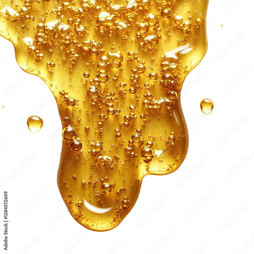 Naklejka premium Golden liquid dripping down png isolated on a white transparent background