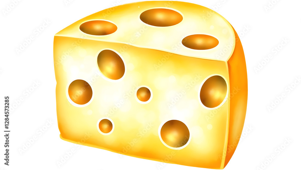 Fototapeta premium A wedge of cheese with several holes, featuring a smooth, golden-yellow surface.