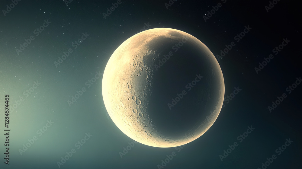 Obraz premium Beautiful crescent moon illuminated in the night sky with stars