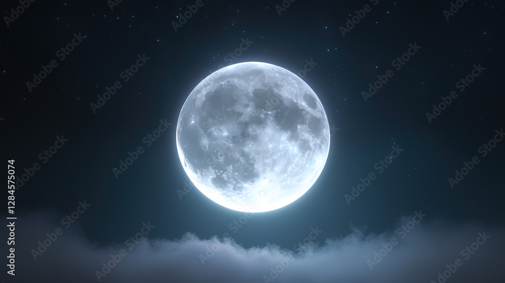 Fototapeta premium Bright full moon illuminating a night sky with clouds