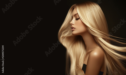 Beautiful blonde model woman with shiny  and straight long hair. Keratin  straightening. Treatment, care and spa procedures.  hair coloring in ultra blond. Beauty  girl smooth hairstyle