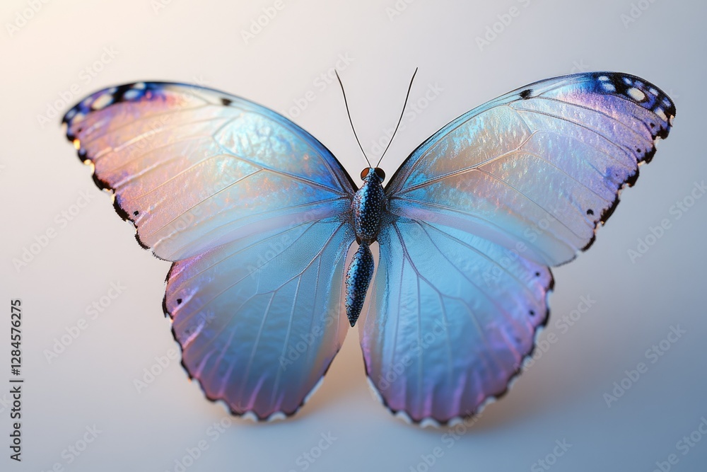 Fototapeta premium A breathtaking iridescent blue butterfly with delicate wings, showcasing nature's vibrant beauty.