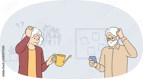 Obraz na plátně Dementia and alzheimer disease in older people trying to remember forgotten information