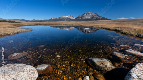Wallpaper Mural Mountain reflection in calm clear lake, grassland background, scenic landscape photography Torontodigital.ca