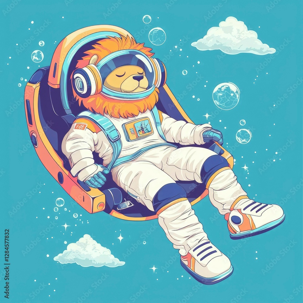 Serene Lion Astronaut Floating in Space Serene Lion Astronaut Floating in Space