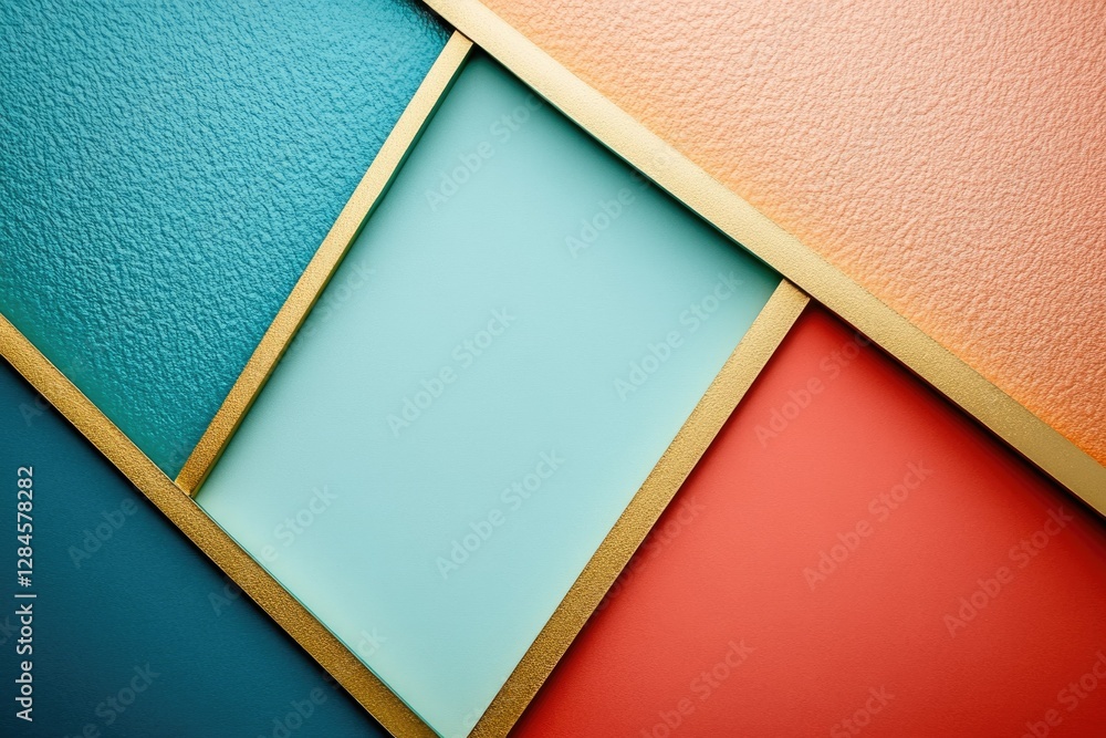Fototapeta premium Abstract geometric design with teal, peach, coral, and gold accents. Minimalist and elegant.