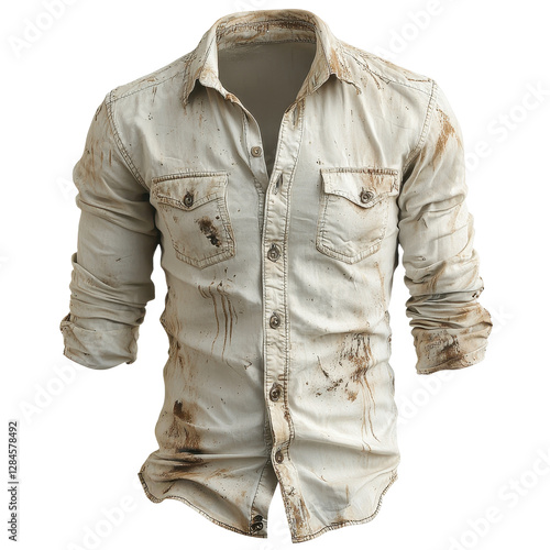 Vintage Dirty white shirt png isolated on white transparent background photo