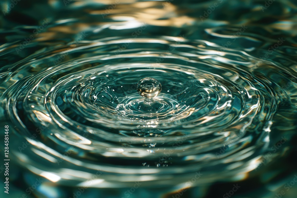 A single water droplet creates concentric ripples on a teal surface, showcasing tranquility and the beauty of nature. A single water droplet creates concentric ripples on a teal surface, showcasing tranquility and the beauty of nature.