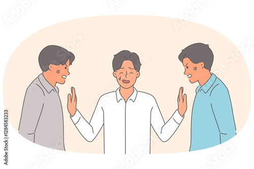 Принти на полотні Man mediator calms angry colleagues arguing and conflicting over vision for comp