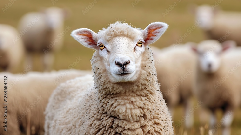 Close up of a curious sheep looking directly at the camera in a peaceful rural setting : Generative AI Close up of a curious sheep looking directly at the camera in a peaceful rural setting : Generative AI