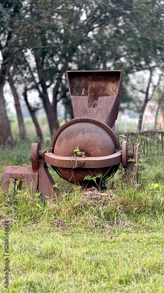 Abandoned Rusty Concrete Mixer in Overgrown Field Abandoned Rusty Concrete Mixer in Overgrown Field