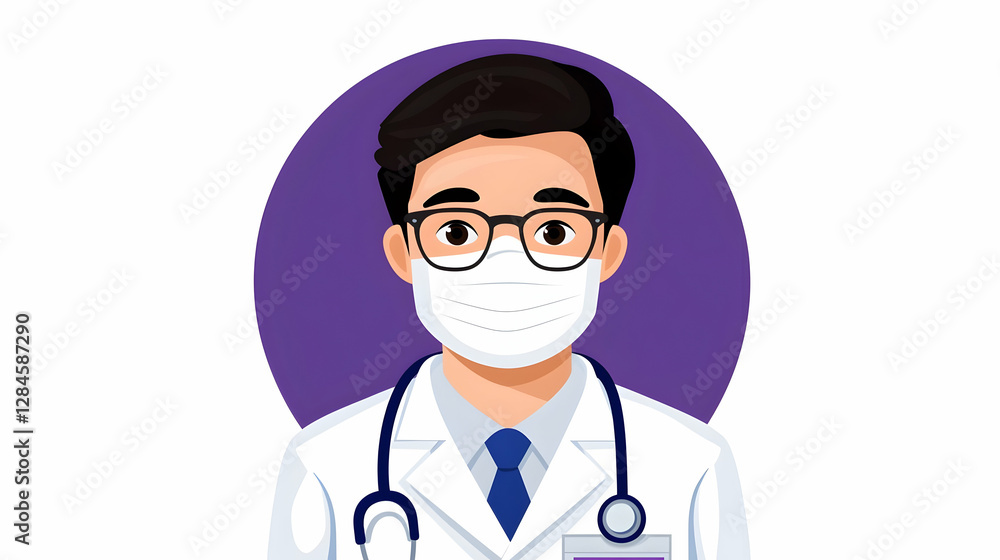 Male Scientist in Lab Coat and Mask, Vector Portrait Illustration Male Scientist in Lab Coat and Mask, Vector Portrait Illustration