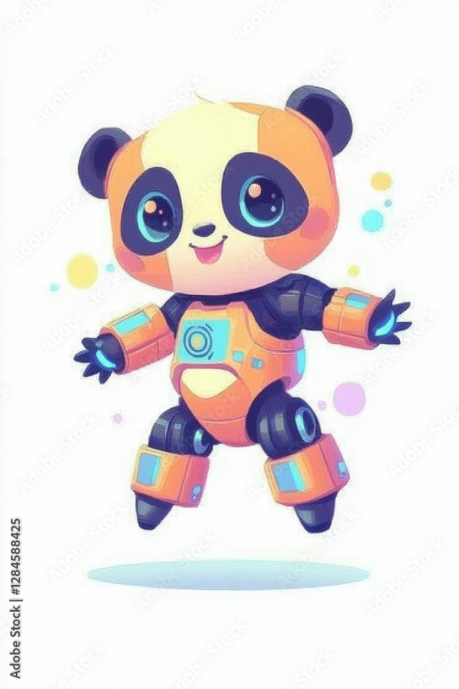Fototapeta premium Adorable Panda Robot A Cute Digital Illustration of a Friendly Robotic Panda Bear