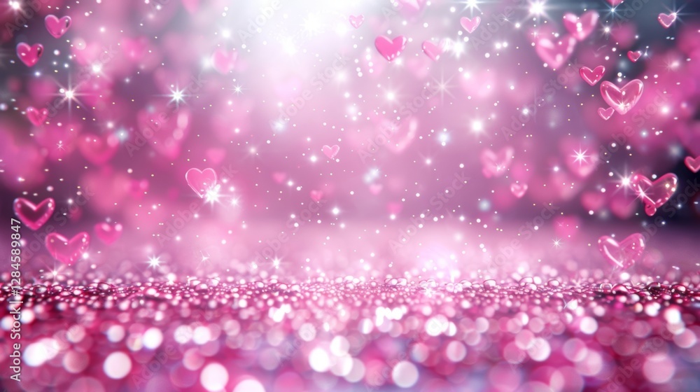 Romantic Pink Glitter Hearts Background: Valentine's Day Sparkle Romantic Pink Glitter Hearts Background: Valentine's Day Sparkle