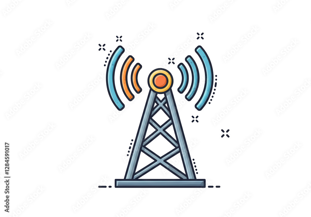 Isolated Radio Transmission Tower with Waves Icon Isolated Radio Transmission Tower with Waves Icon