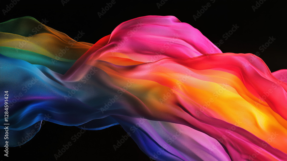 A Beautiful Vibrant Watercolor Image of a Rainbow Flag Undulating Subtly Across the Entire Page, Set Against a Black Background for a Striking Contrast A Beautiful Vibrant Watercolor Image of a Rainbow Flag Undulating Subtly Across the Entire Page, Set Against a Black Background for a Striking Contrast