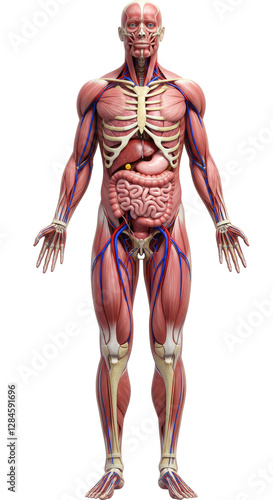Isolated Anatomical Illustration of Human Body with Muscles and Organs