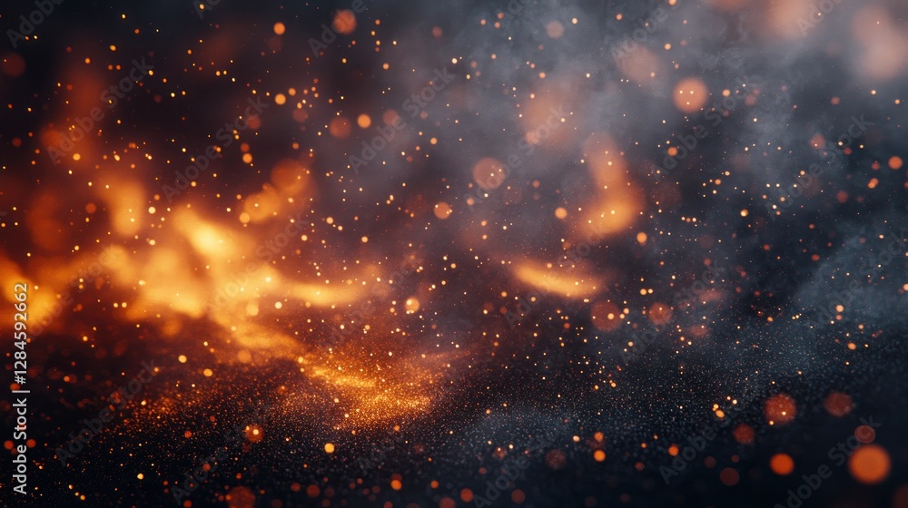 Fiery Sparks and Smoke Against Dark Background Fiery Sparks and Smoke Against Dark Background