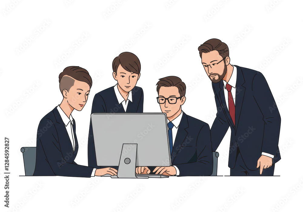 Isolated Group of Business Executives Analyzing Financial Report Isolated Group of Business Executives Analyzing Financial Report