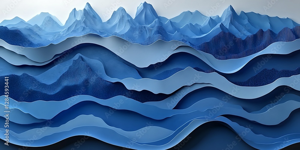 Fototapeta premium Abstract Blue Mountains Paper Cut