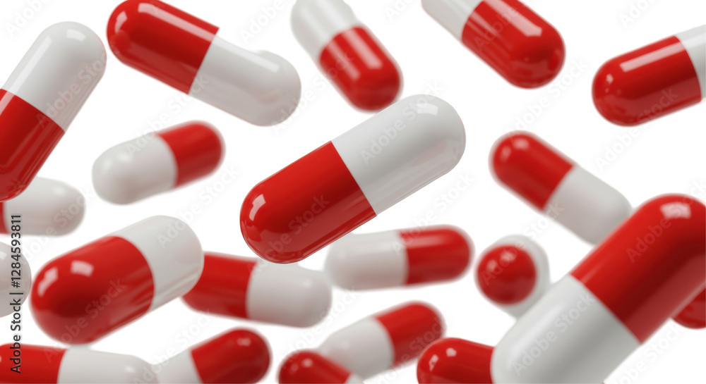 Isolated Pile of Red and White Capsules in a Dispersed Arrangement Isolated Pile of Red and White Capsules in a Dispersed Arrangement