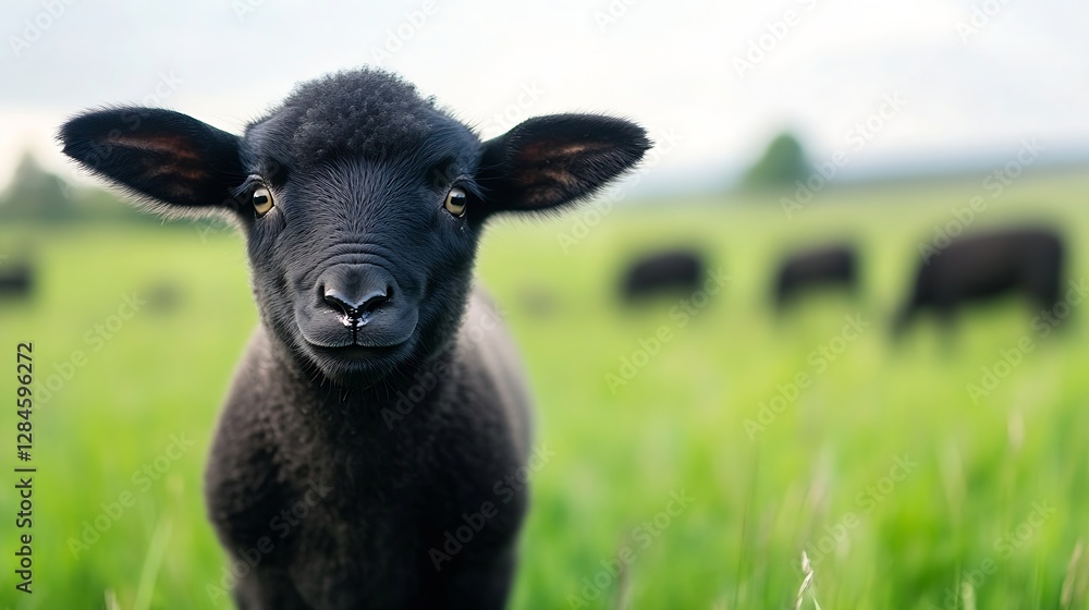 CloseUp of an Adorable Black Sheep in a Green Pasture Showcasing Natural Farm Life : Generative AI CloseUp of an Adorable Black Sheep in a Green Pasture Showcasing Natural Farm Life : Generative AI