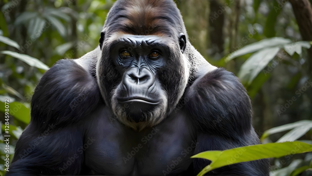 Fototapeta premium A powerful silverback gorilla in the jungle. 