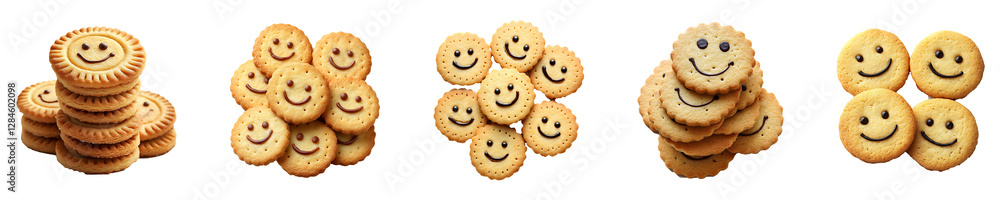 Set, Collection of Smiley face cookies Isolated on Transparent Background PNG. Set, Collection of Smiley face cookies Isolated on Transparent Background PNG.