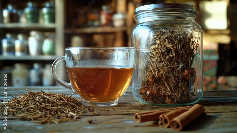 Fototapeta premium A collection of tea herbs and spices ready to be brewed for a warm, comforting beverage.
