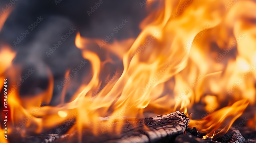 Closeup of a roaring fire with vibrant flames consuming wood in a dramatic and energetic display : Generative AI Closeup of a roaring fire with vibrant flames consuming wood in a dramatic and energetic display : Generative AI
