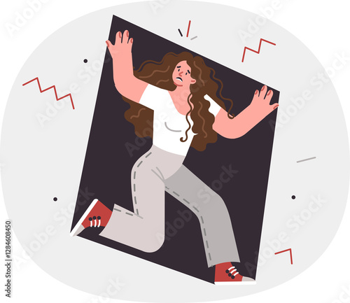 Quadro em tela Problem of claustrophobia in woman who feels pressure of walls and experiences panic due to lack of free space