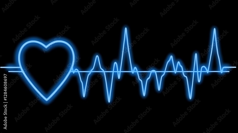 Obraz premium A Glowing Blue Heartbeat Pulse Line on Black Background