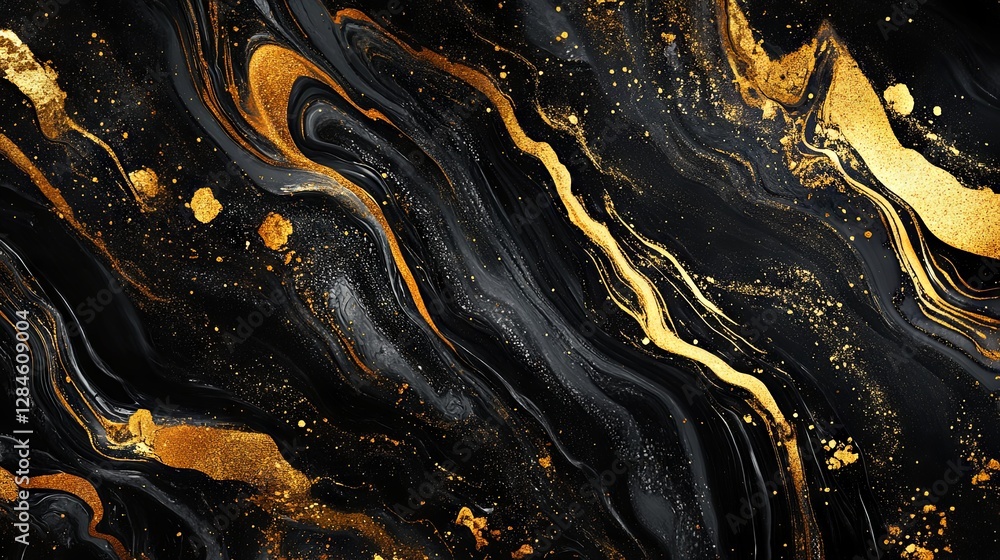 Abstract alcohol ink art on black marble with gold accents Abstract alcohol ink art on black marble with gold accents