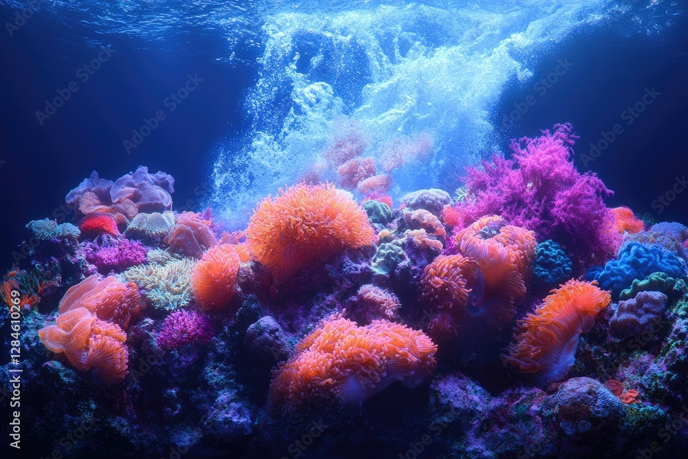 Vibrant underwater scene showcasing diverse coral reef ecosystem with various colorful coral species and marine life. Vibrant underwater scene showcasing diverse coral reef ecosystem with various colorful coral species and marine life.