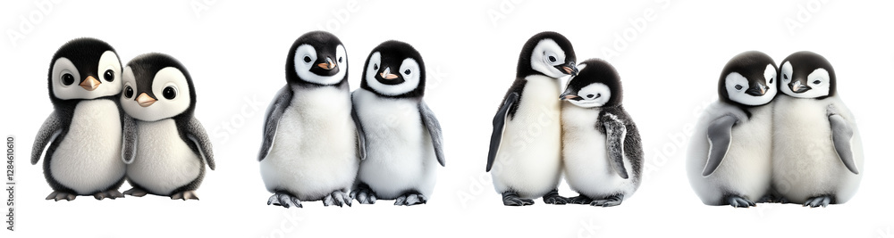 Fototapeta premium Cute Baby Penguin Pair set isolated on transparent or white background 
