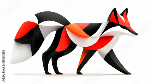 Geometric Origami Fox Silhouette in Red Black and White