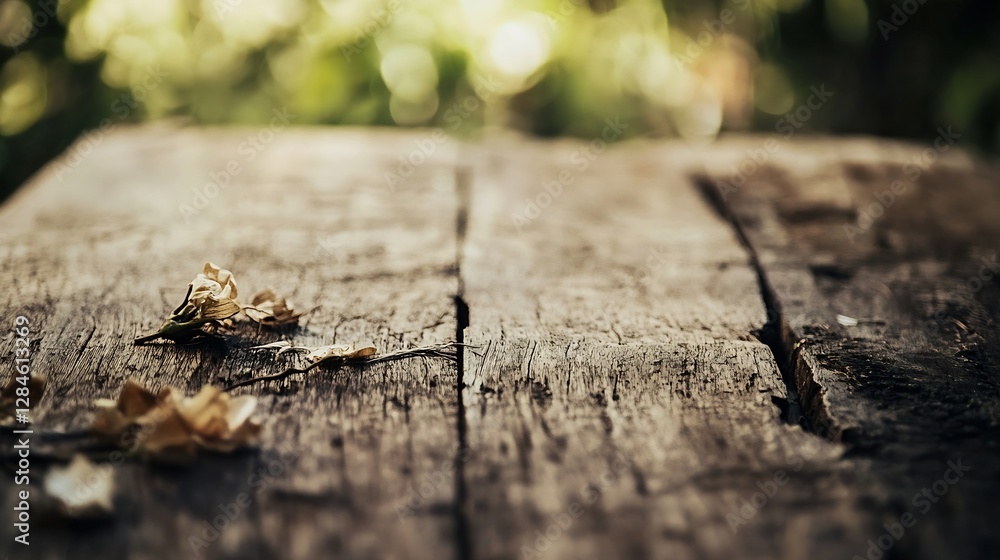 Closeup of rustic wooden table with dried flowers and soft natural light in outdoor setting : Generative AI Closeup of rustic wooden table with dried flowers and soft natural light in outdoor setting : Generative AI