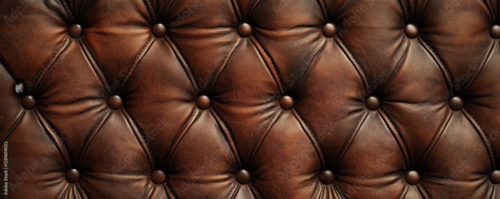 Fototapeta premium Luxurious brown leather texture with decorative buttons in tufted pattern