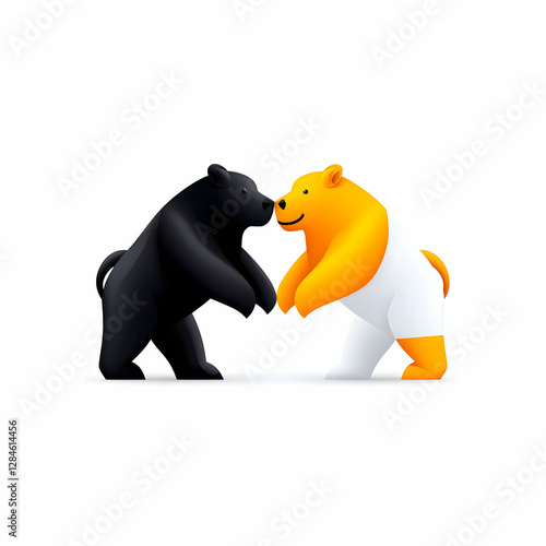 Two Bears Facing Each Other Flat Design Illustration