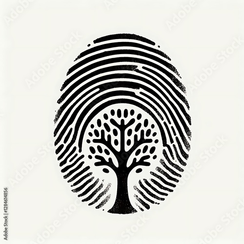Black and white illustration of a tree inside a fingerprint.