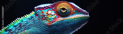 A vibrant and cute chameleon banner with an isolated black background