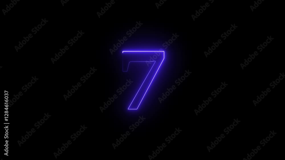 Neon dial 7 icon glowing black background animation. neon text 7 number countdown icon 4k video concept. Neon dial 7 icon glowing black background animation. neon text 7 number countdown icon 4k video concept.