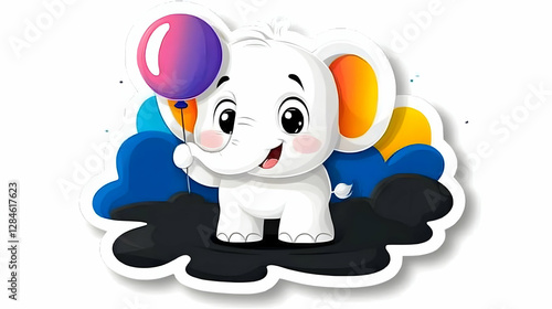 Whimsical Cartoon Baby Elephant with Balloon