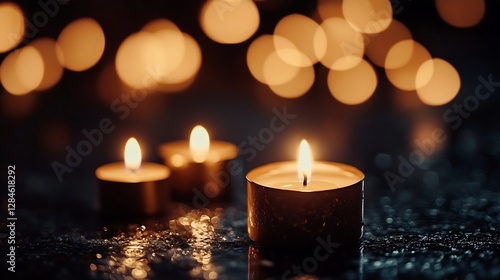 Softly Glowing Candles Creating a Warm Ambiance with Bokeh Background Lights : Generative AI photo