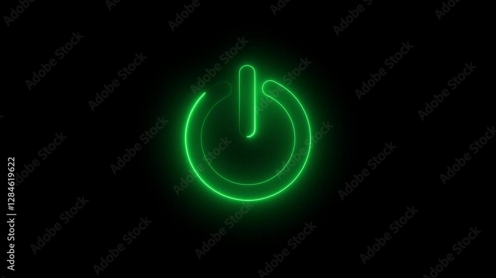 Glowing neon power baton on off icon animation with black background.Glowing neon stop and start baton icon animation On and Off switch, power button icon in neon style black background. Glowing neon power baton on off icon animation with black background.Glowing neon stop and start baton icon animation On and Off switch, power button icon in neon style black background.