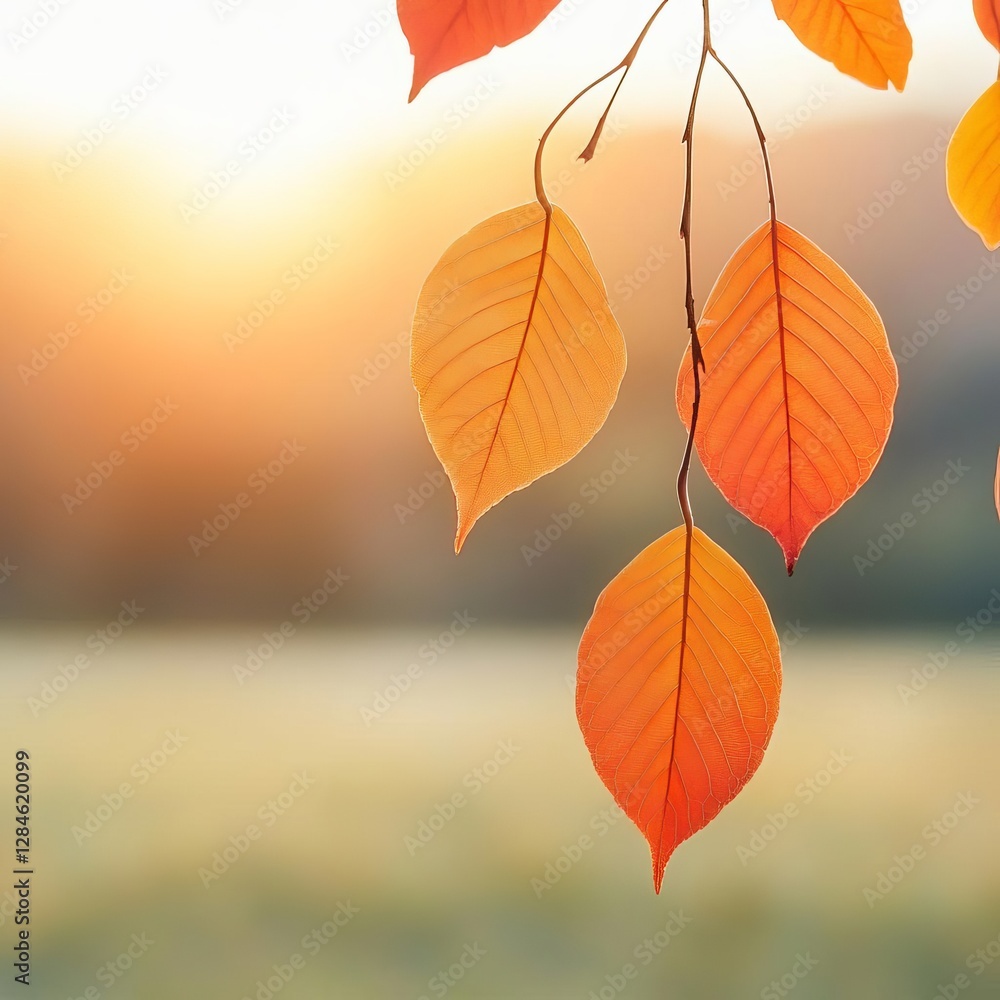A poetic view of orange leaves swinging slowly in golden hour light A poetic view of orange leaves swinging slowly in golden hour light