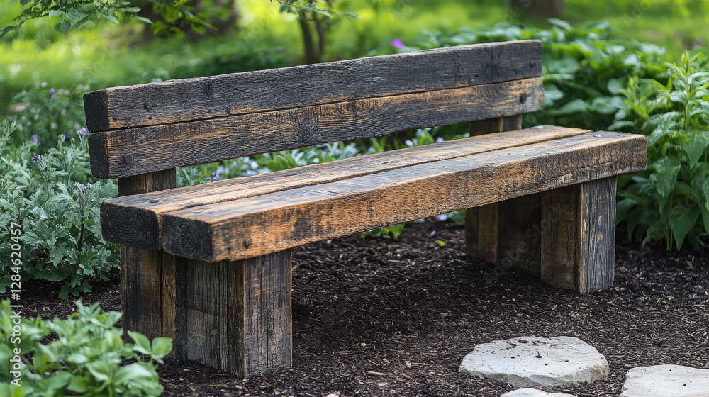 Garden bench from reclaimed wood, simple and sturdy design.