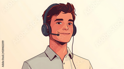 Portrait of call center man consulting with headphones for customer service, help or telemarketing. Happy, confident consultant agent talking with headset for support, sales or online advice