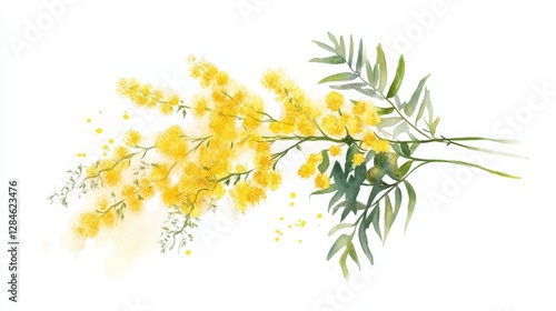 Fototapeta Naklejka Na Ścianę i Meble -  Mimosa blooms in watercolor capture vibrant hues of nature's beauty with delicate charm