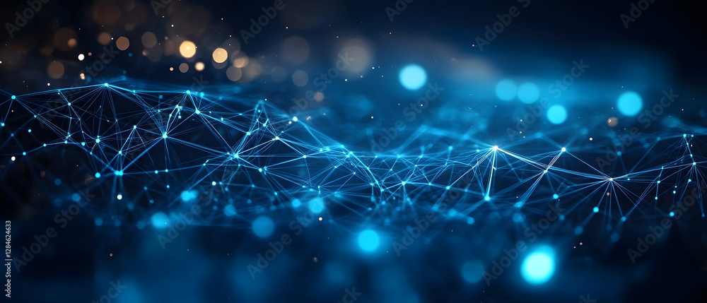 The image showcases an abstract background featuring glowing blue lines and a network of interconnected nodes. The composition highlights a dynamic and futuristic theme The image showcases an abstract background featuring glowing blue lines and a network of interconnected nodes. The composition highlights a dynamic and futuristic theme